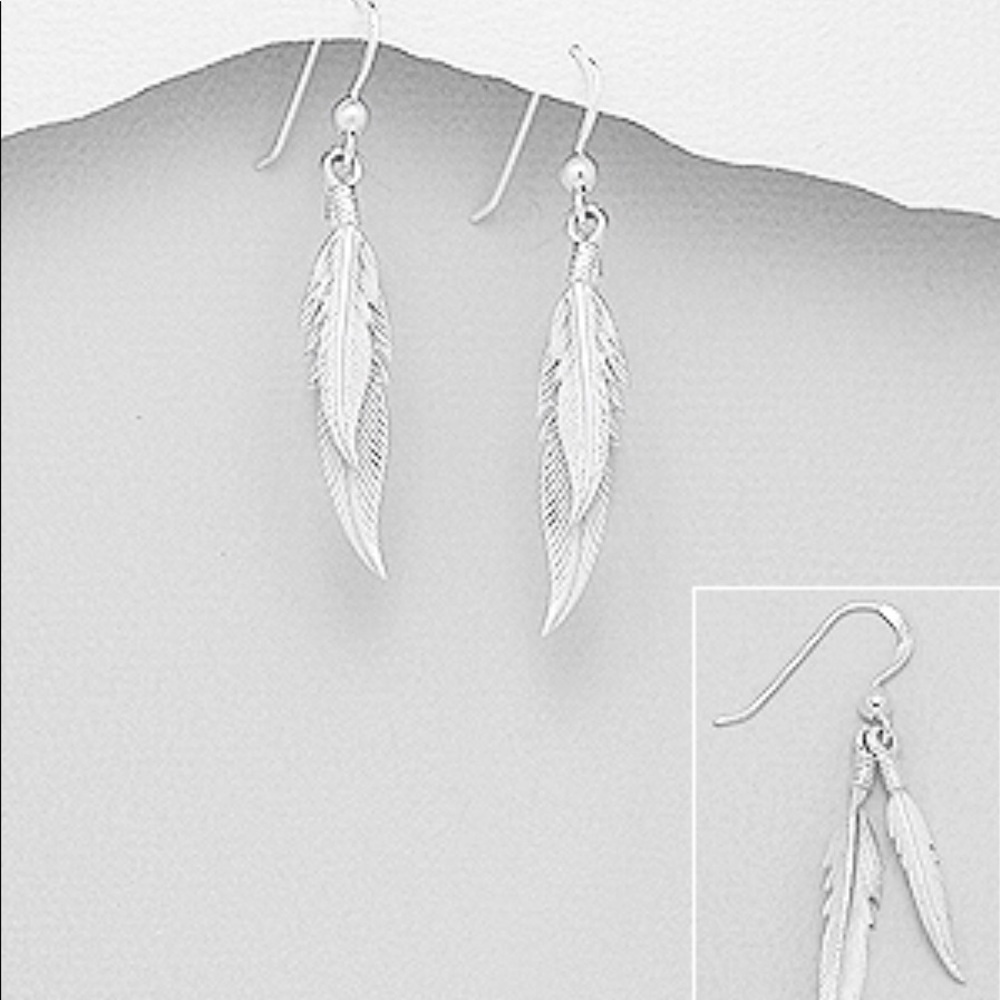 Sterling Silver Feather Earrings~